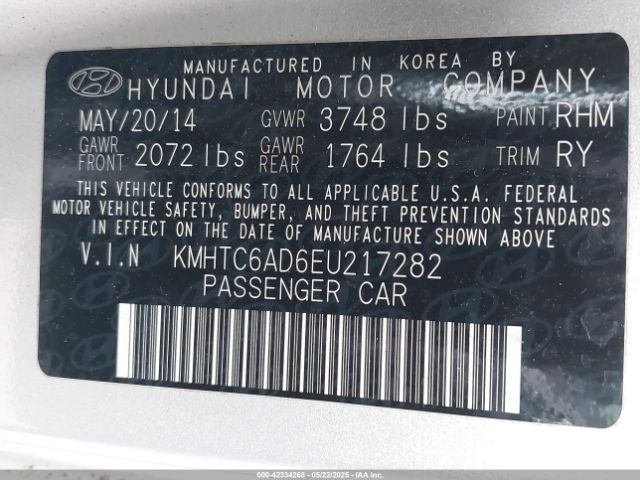 KMHTC6AD6EU217282 Hyundai Veloster Base W/black
