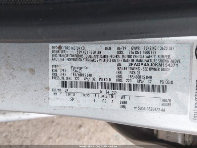 3FADP4AJ0KM154371 Ford FIESTA S