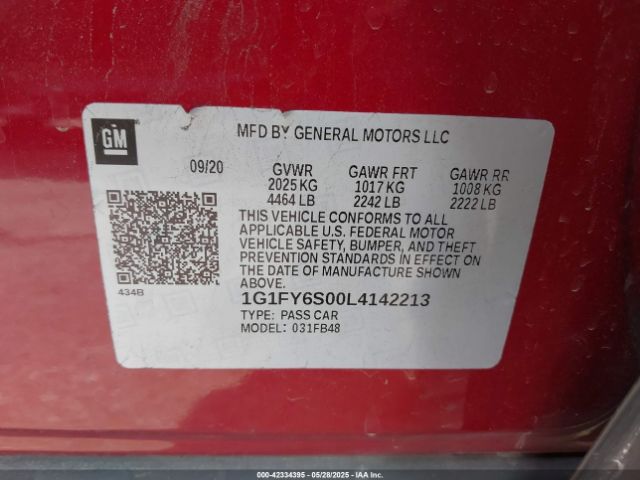 2020 CHEVROLET BOLT EV 1G1FY6S00L4142213 Photo 8