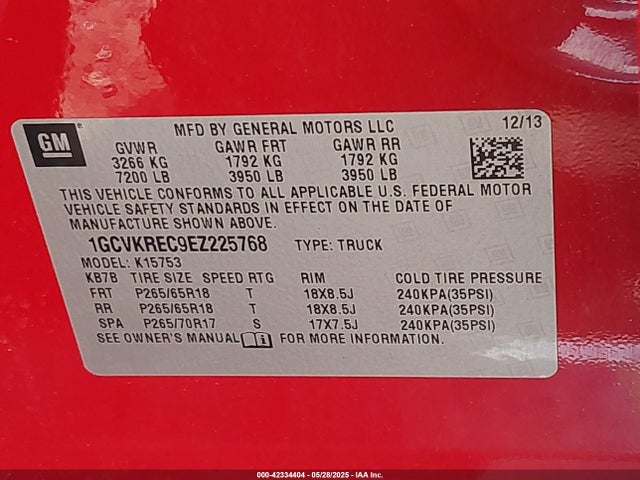 1GCVKREC9EZ225768 Chevrolet l83 - vvt, afm (active fuel management), aluminum
