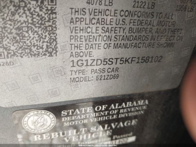 1G1ZD5ST5KF158102 Chevrolet MALIBU LT