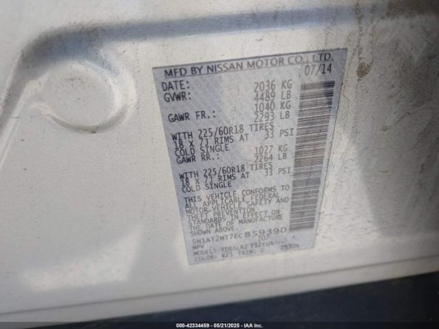 5N1AT2MT7EC859390 Nissan Rogue Sl