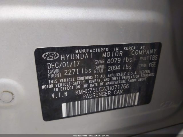 KMHC75LC2JU071766 Hyundai Ioniq Hybrid Sel