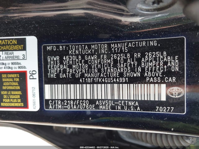 Toyota CAMRY LE 2016 4T1BF1FK4GU544991 Image 9