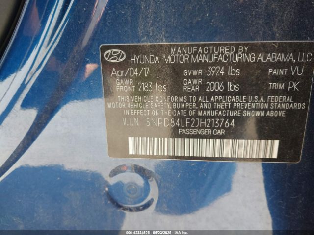 5NPD84LF2JH213764 Hyundai mpi nu