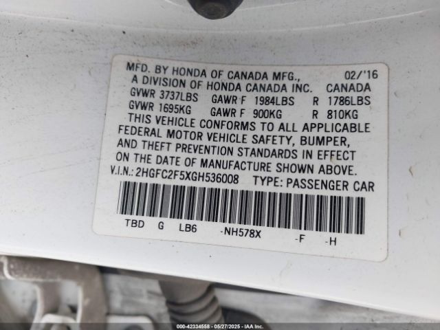 2HGFC2F5XGH536008 Honda Civic Lx