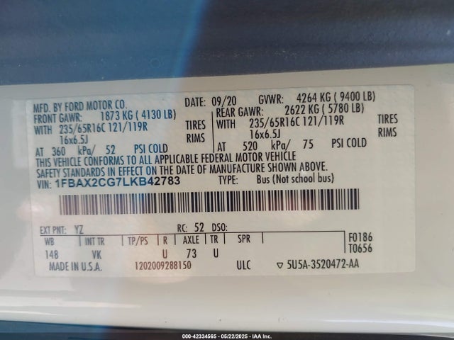 1FBAX2CG7LKB42783 Ford 2020