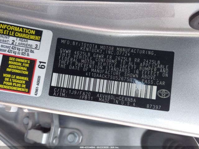 4T1DAACK7SU526750 Toyota Camry Le/se/xle/xse