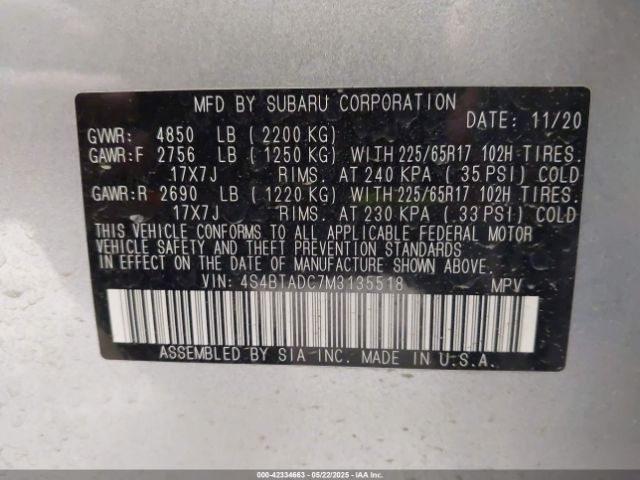4S4BTADC7M3135518 Subaru Outback Premium
