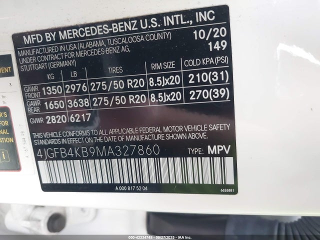 4JGFB4KB9MA327860 Mercedes-Benz m264