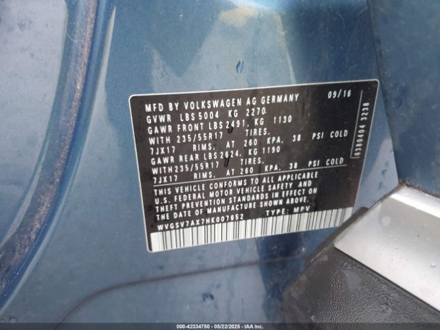WVGSV7AX7HK007652 Volkswagen Tiguan 2.0t Wolfsburg Edition