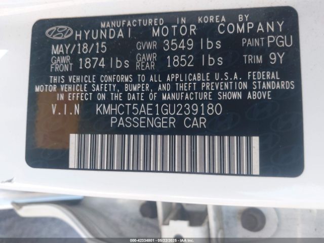 KMHCT5AE1GU239180 Hyundai ACCENT SE