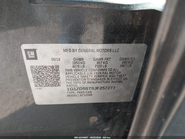 Chevrolet lfv - direct injection, variable valve timing, gen 1 2018 1G1ZD5ST0JF257277 Image 9
