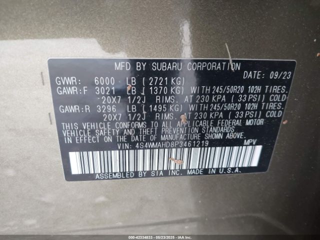 2023 SUBARU ASCENT 4S4WMAHD8P3461219 Photo 8