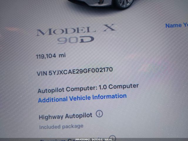 5YJXCAE29GF002170 Tesla Model X 60d/70d/75d/90d