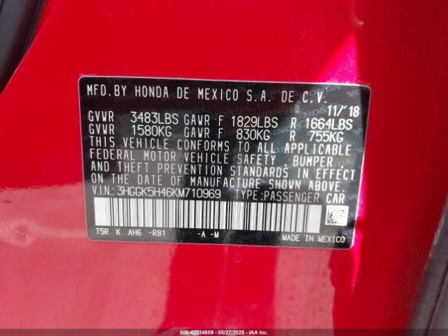 3HGGK5H46KM710969 Honda FIT LX