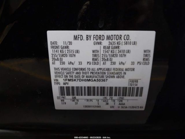 2021 FORD EXPLORER 1FMSK7DH0MGA50367 Photo 8