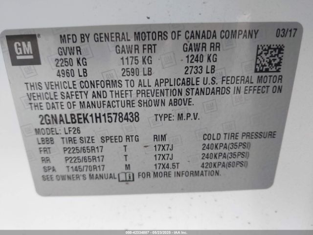 2GNALBEK1H1578438 Chevrolet EQUINOX LS