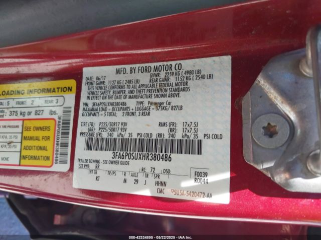 3FA6P0SUXHR380486 Ford Fusion Energi Titanium