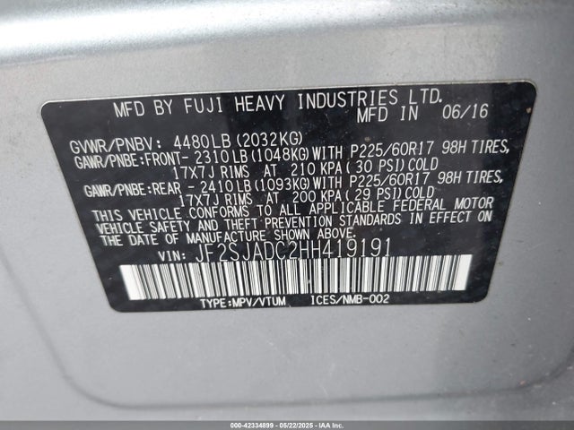 Subaru Forester 2.5i Premium 2017 JF2SJADC2HH419191 Image 9