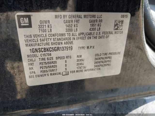 2016 CHEVROLET TAHOE 1GNSCBKC5GR137919 Photo 8