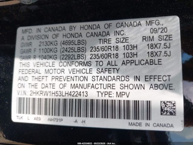 2020 HONDA CR-V 2HKRW1H53LH422413 Photo 8