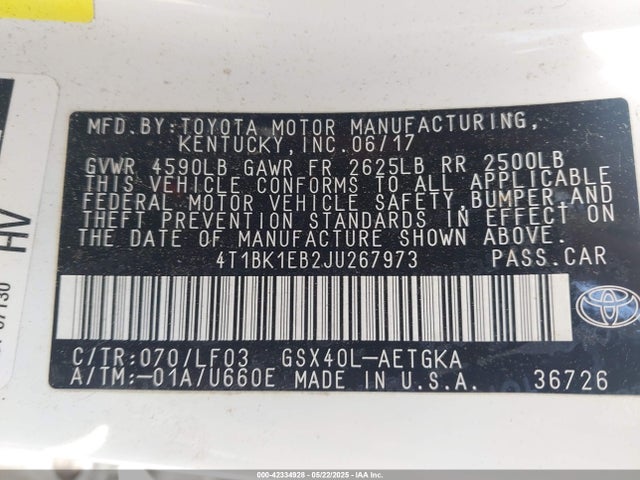 4T1BK1EB2JU267973 Toyota 2gr-fe