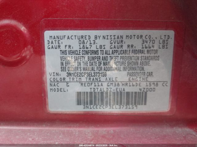 3N1CE2CP3EL373159 Nissan Versa Note Sv