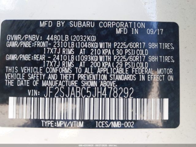 JF2SJABC5JH478292 Subaru Forester 2.5i