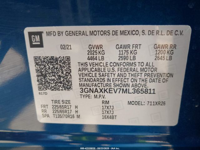 2021 CHEVROLET EQUINOX 3GNAXKEV7ML365811 Photo 8