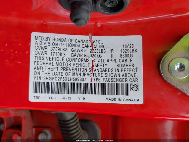 2020 HONDA CIVIC 2HGFC2F8XLH599307 Photo 8