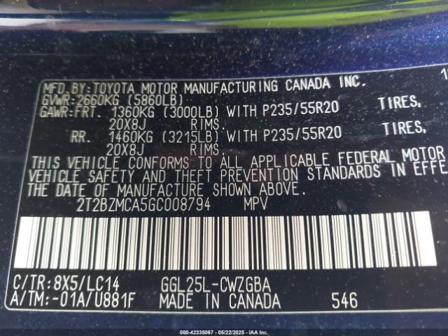 2T2BZMCA5GC008794 Lexus Rx 350 F Sport