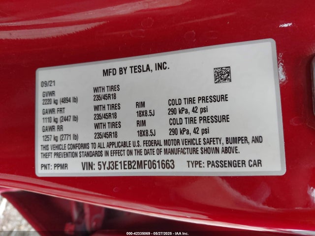 Tesla MODEL 3 2021 5YJ3E1EB2MF061663 Image 8