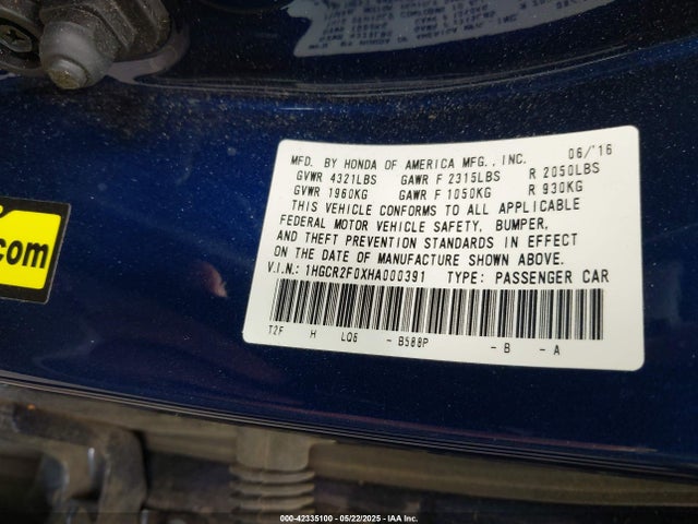 1HGCR2F0XHA000391 Honda k24w1
