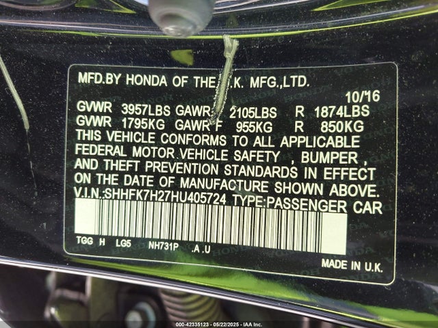 SHHFK7H27HU405724 Honda l15ba