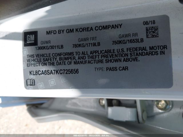 KL8CA6SA7KC725656 Chevrolet Spark Ls Manual