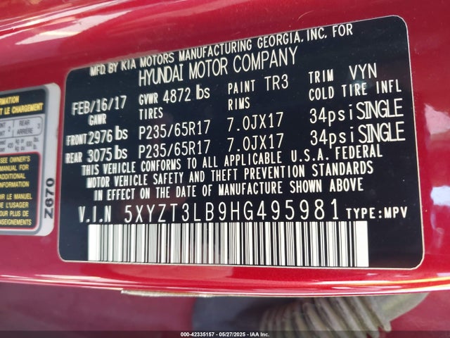 5XYZT3LB9HG495981 Hyundai Santa Fe Sport 2.4l