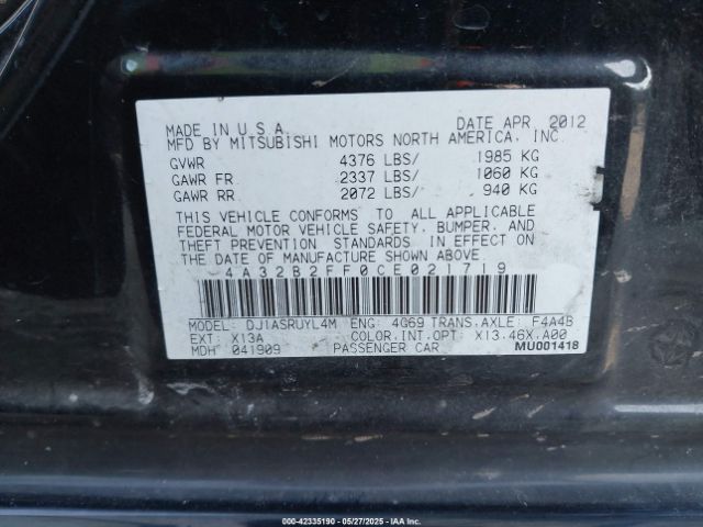 2012 MITSUBISHI GALANT 4A32B2FF0CE021719 Photo 8