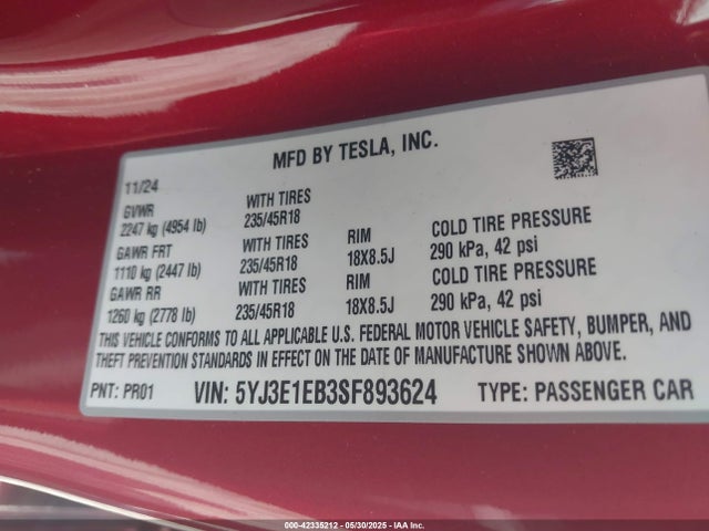 2025 TESLA MODEL 3 5YJ3E1EB3SF893624 Photo 8