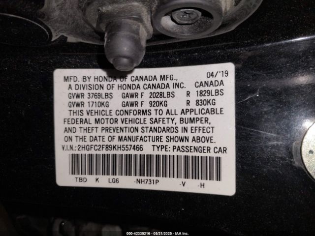 2HGFC2F89KH557466 Honda Civic Sport