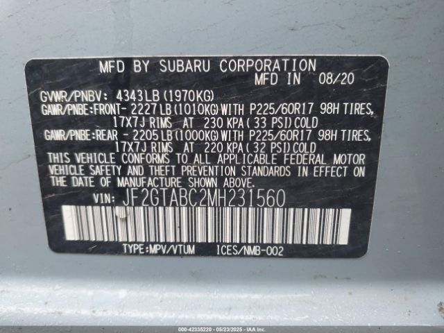 JF2GTABC2MH231560 Subaru Crosstrek