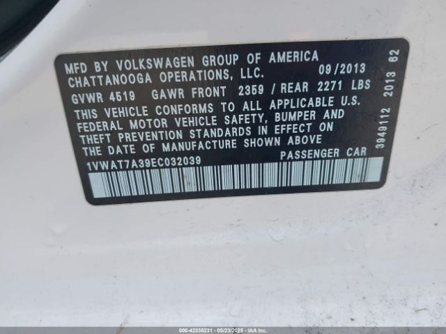 1VWAT7A39EC032039 Volkswagen Passat 1.8t Wolfsburg Edition