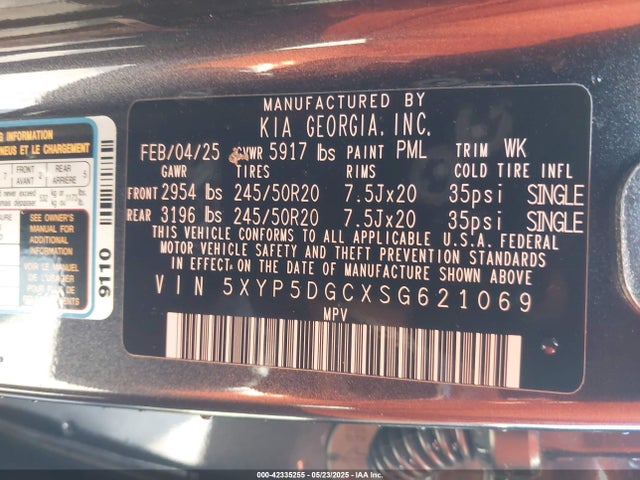 KIA gdi lambda ii 2025 5XYP5DGCXSG621069 Image 9