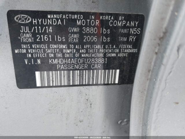 KMHDH4AE0FU283881 Hyundai Elantra Limited