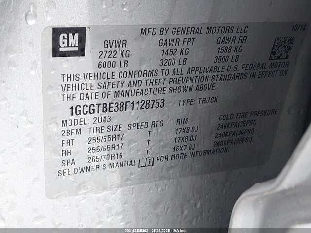 1GCGTBE38F1128753 Chevrolet lfx - sidi, vvt, e85 max, alum