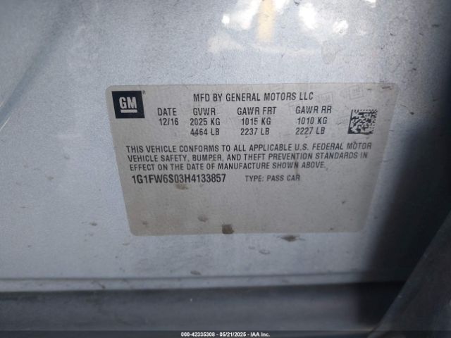 1G1FW6S03H4133857 Chevrolet BOLT EV LT