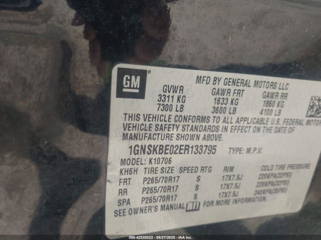 1GNSKBE02ER133795 Chevrolet Tahoe Lt