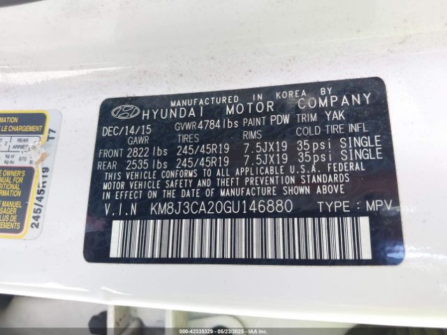 KM8J3CA20GU146880 Hyundai Tucson Limited