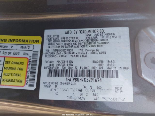 2016 FORD MUSTANG 1FATP8UH7G5291624 Photo 8