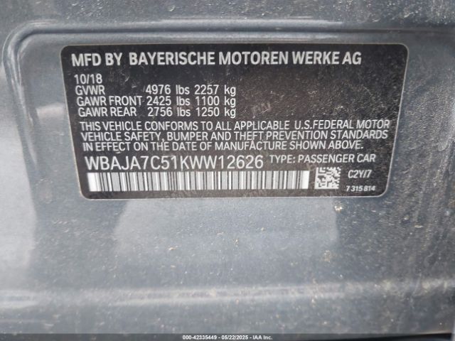 2019 BMW 530I WBAJA7C51KWW12626 Photo 8